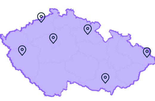 Mapa České republiky s působností Securitas